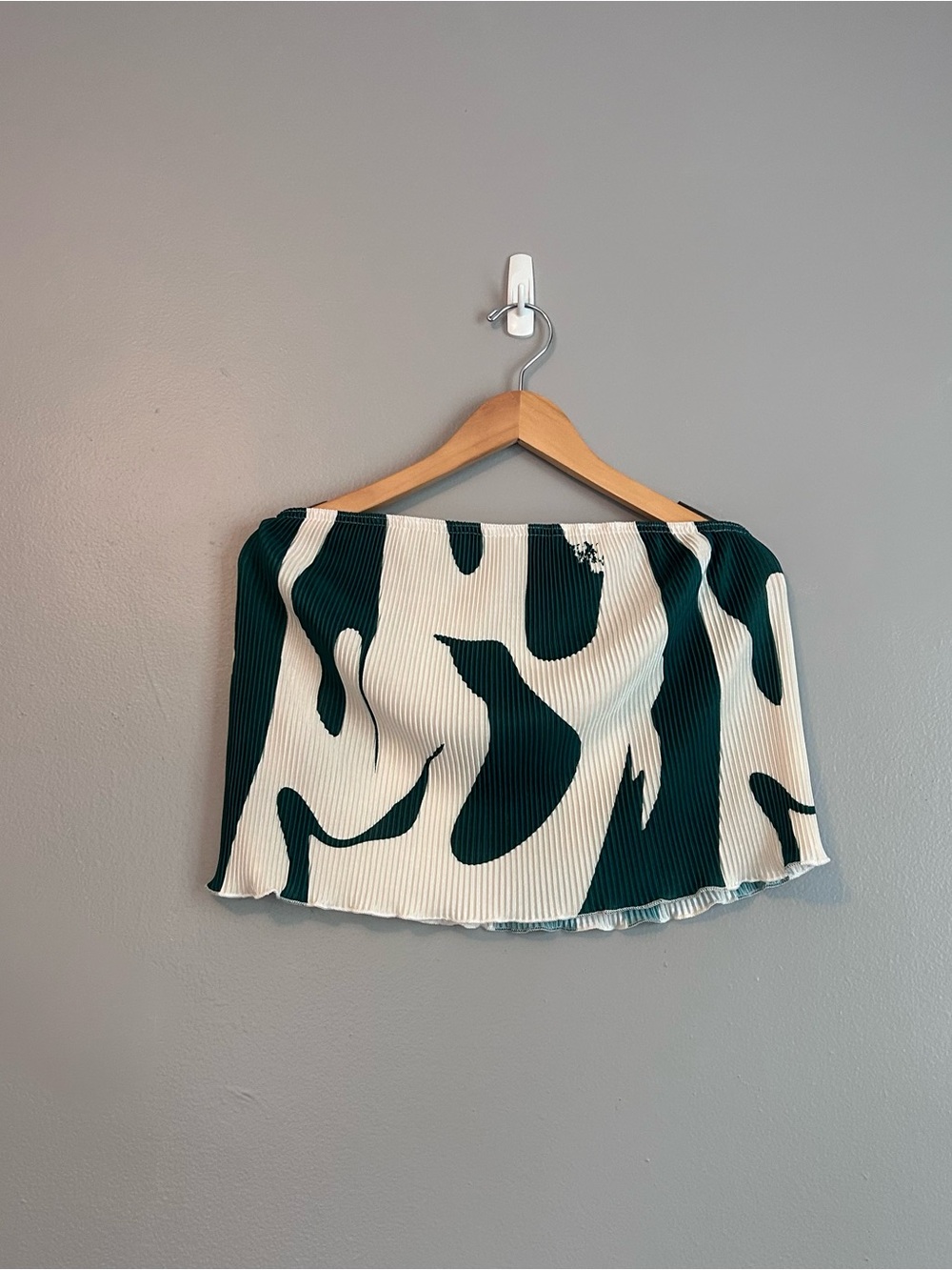 Green and White Abstract Print Pleated Mini Tube Top